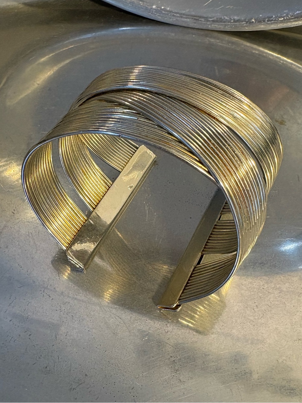 African wire jewelry cuff bracelet excellent condition sturdy silver tone